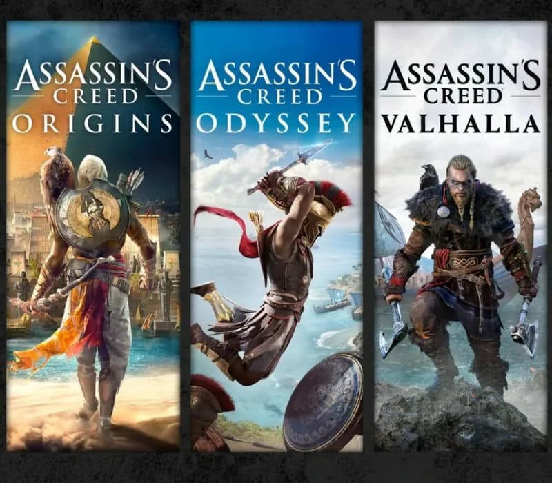 Okładka gry ASSASSIN'S CREED BUNDLE: VALHALLA, ODYSSEY, ORIGINS Xbox One & Series X/S