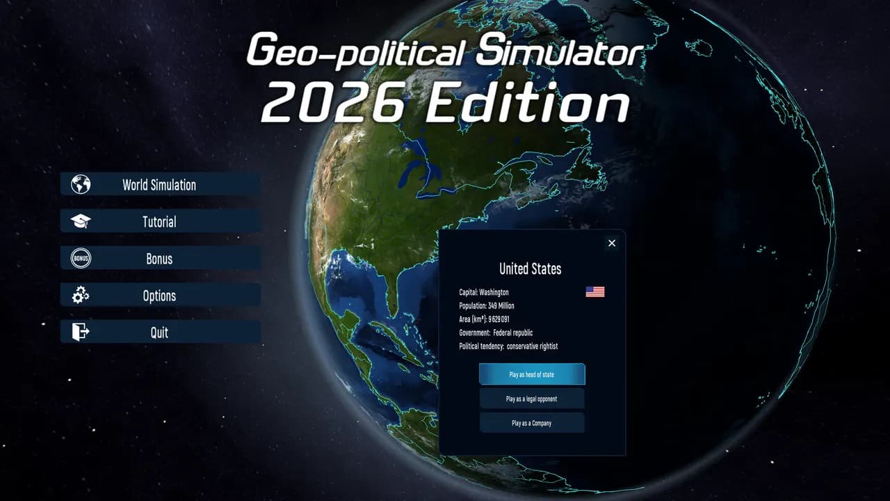 Geo-Political Simulator 2026 Edition STEAM KLUCZ — zrzut ekranu 1 z 6