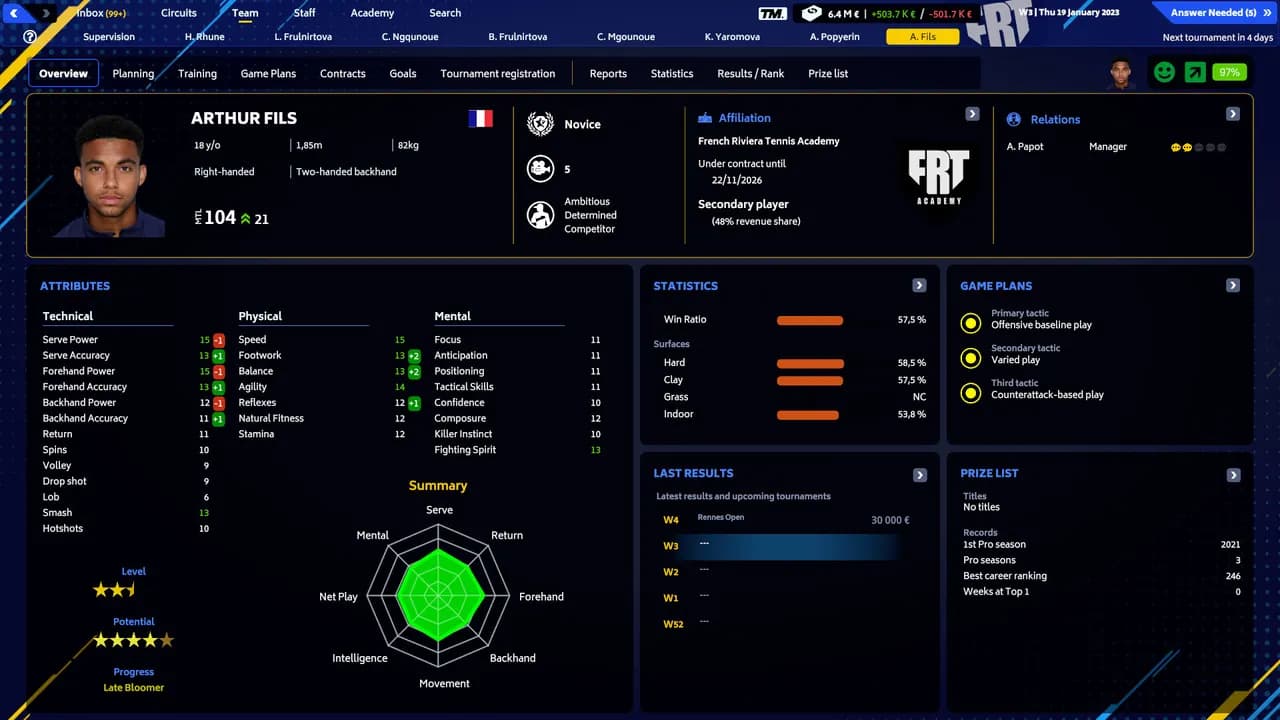 TENNIS MANAGER 2023 Steam — zrzut ekranu 1 z 6